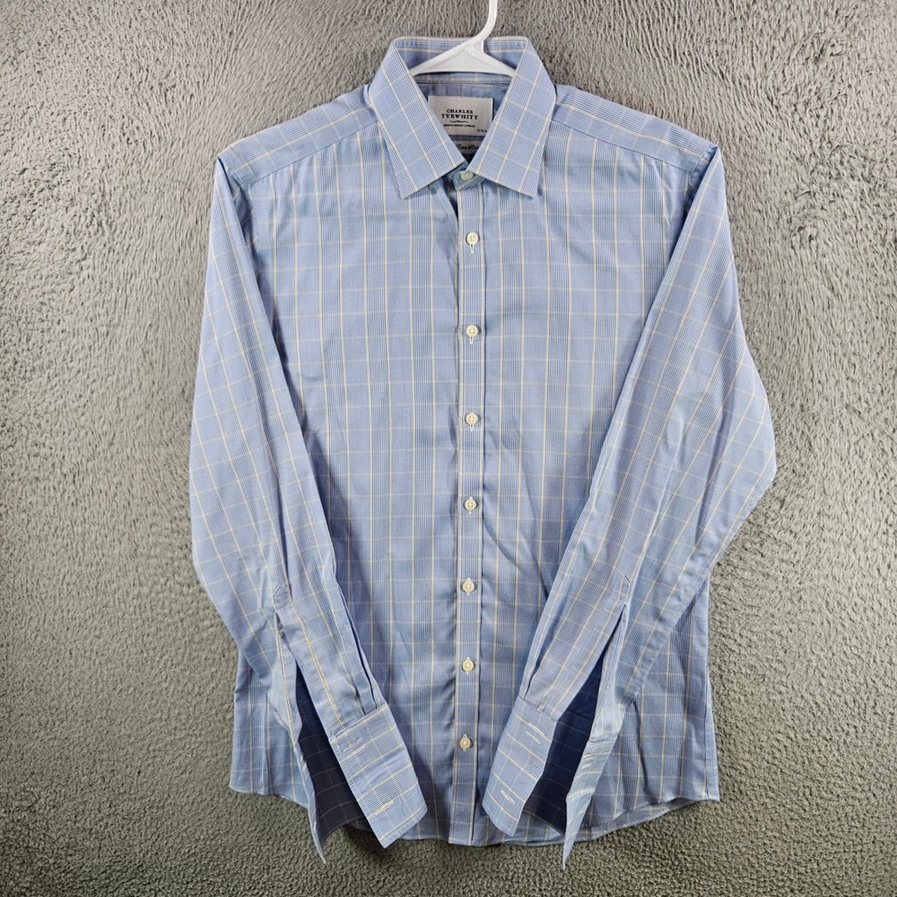 Charles Tyrwhitt Mens 15.5 -34‎ Extra Slim Fit Non Iron Dress Shirt Blue Yellow